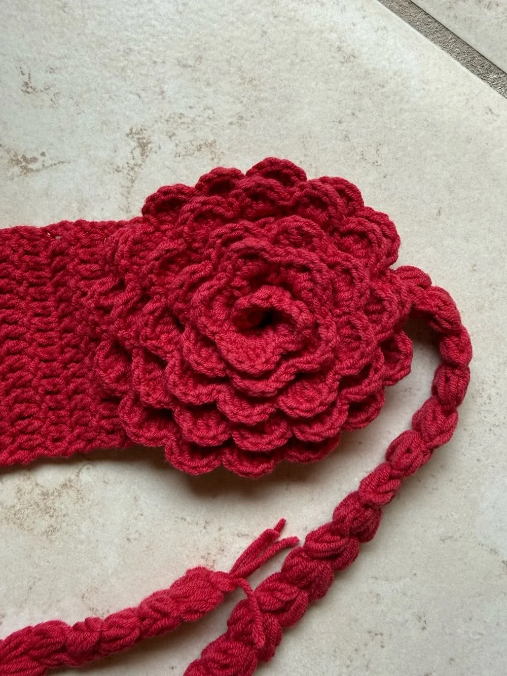 Free People Red Crochet Floral Ear Warmer Scarf
